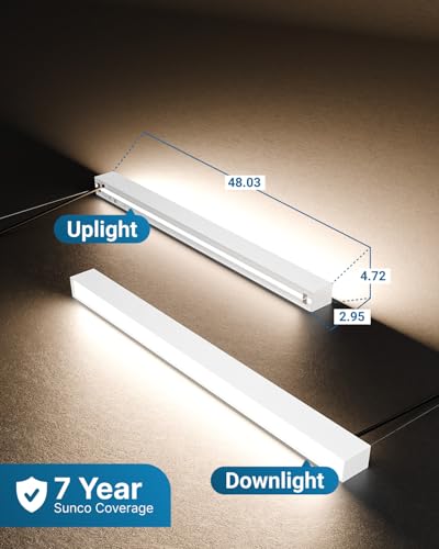 Sunco 4FT Linear LED Pendant Light, Single-Switch Up/Down 3CCT, White, 57W