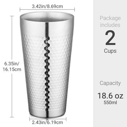 Beasea Stainless Steel Cups 19 oz, 2 Pack Large 18.6oz 550ml Stainless Steel Drinking Cups Water Tumbler Stackable Double Wall Insulated Individual Metal Pint Glasses Tin for Home Party Camping - color: Honeycomb, style: 18.6oz 2pcs