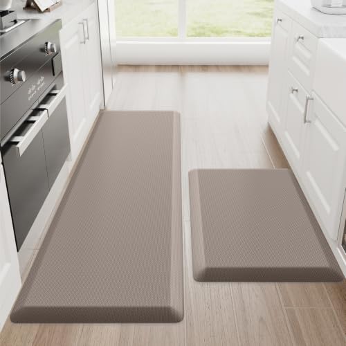 StepRite 1-Inch Kitchen Mats for Floor, 2-Piece Anti-Fatigue Rugs, Khaki - color: Khaki, size: 20" x 32"+20" x 48"- 1 inch