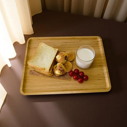 DILLMAN Bamboo Serving Tray Wooden Rectangle Dinner Food Bed Lab Tray Large - size: 15.7" x 12.8" x 0.8"