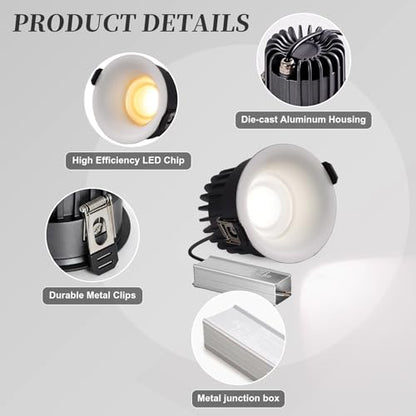 3 Inch LED Recessed Lights, Waterproof, Dimmable, 3CCT, CRI98 Ceiling Light - color: White-Gray, size: 3 Inch-2 Pack