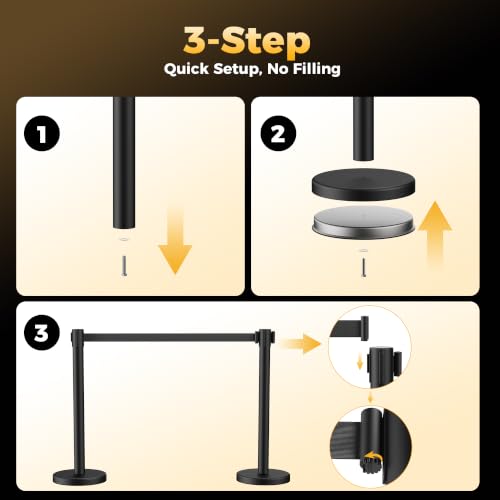 CAMMOO 4 Pack Crowd Control Stanchions, 8.2ft Retractable Belt, 11 Lbs Base