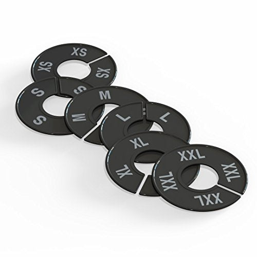 6 Sets of Generic Clothing Round Rack Size Dividers (XS-XXL) (Black with Silver Font) - color: Black With Silver Font