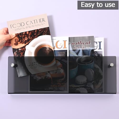 2 Pcs Acrylic Magazine Rack, 17" Black Record Holder, Hanging Bookshelf Literature Storage Rack for Waiting Room, Office, Home Display - size: Black 17 Inch