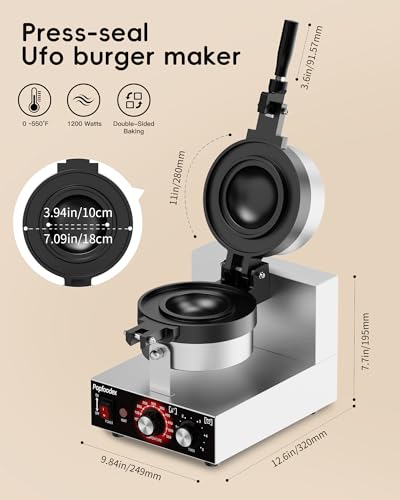 Ufo Burger Maker Machine, 110V Electric Ufo Sandwich Maker w/Adjustable Temperature and Timer, Stainless Steel Ice Cream Burger Maker for Dining Room, Kitchen, Restaurant, Burger Sealer - style: Burger Press