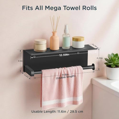 FORIOUS Wall Mount Paper Towel Holder with Shelf for Kitchen, Matte Black - color: Matte Black