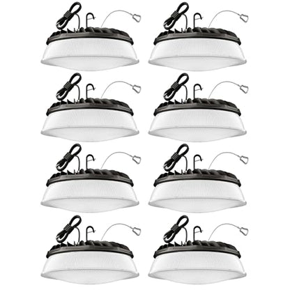 Elaruslux 200W 8 Pack UFO LED High Bay Light with Reflector 28,000lm 5000K LED High Bay Lights AC110-277V 5' Cable with Plug Waterproof UFO Lights for Garage Shop Gym Factory - size: 8 Pack
