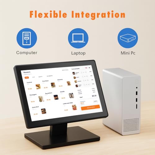 ANGEL POS 12” Touch Screen Monitor, 1366×768 HD POS Display with HDMI & VGA, Splash-Resistant Front, Adjustable Metal Stand, Ideal for Customer Display, Checkout Counter, or POS Terminal