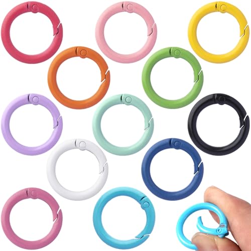 HINZIC Metal Spring O Rings, Round Colorful Keychain Snap Clip - color: 12 colors, 12pcs, 24 mm