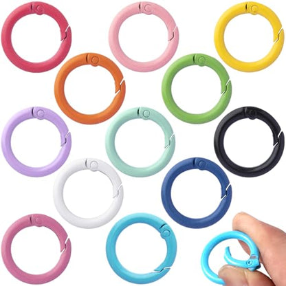 HINZIC Metal Spring O Rings, Round Colorful Keychain Snap Clip - color: 12 colors, 12pcs, 24 mm