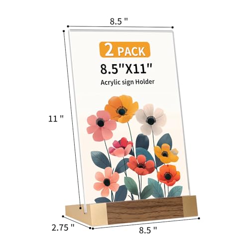 Acrylic Sign Holder 8.5 x 11, L-Shape Vertical 2 Pack for Tabletop - size: 8.5*11 Inch