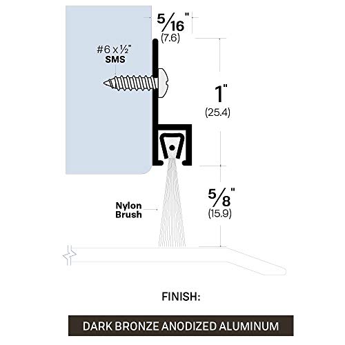 Dark Bronze/Aluminum Door Bottom Sweep with 5/8'' Nylon brush (72918DB), SMS #6 x 1/2'' supplied, (5/16'' W x 1'' H x 84'' L) - color: Dark Bronze, size: 84 in.