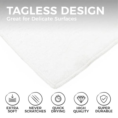 The Rag Company - All-Purpose Microfiber Terry Cleaning Towels - Commercial Grade, Highly Absorbent, Lint-Free, Streak-Free, Kitchens, Bathrooms, Offices, 300gsm, 14in x 14in, White (12-Pack) - color: White, size: 14in x 14in