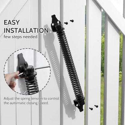 14" Gate Spring Self Closing Heavy Duty Outdoor Door Spring Automatic Gate Closer, Adjustable for Wooden and Vinyl Fence, Black,4 Pack