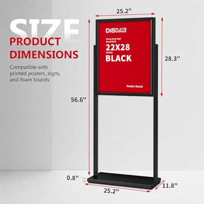 DISPLAYSWORKER Aluminum Alloy Floor Sign Stand, 22x28 Inch Heavy Duty Double-Sided Poster Stand with Reinforced Structure and Steel Base for Business Display (1, Black, 22×28) - size: 22×28