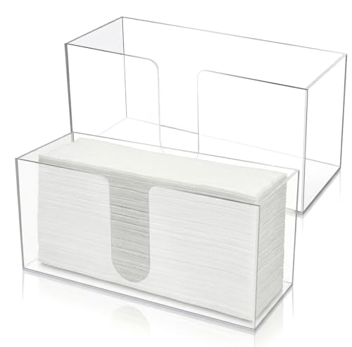 2 Pack 10.8 Inch Clear Acrylic Paper Towel Holder Countertop Napkin Dispenser for Z-fold C-fold MultiFold Trifold Paper Towels, Kitchen Bathroom Restaurant Office Use