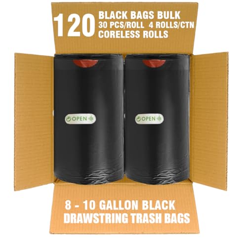 BEIDOU-PAC 8-10 Gallon Trash Bags Drawstring, 120 Count Bulk, Black & Unscented Multi-purpose Garbage Bags for Business Home Bathroom Kitchen Commercial and Industrial - style: 8-10 Gallon |120 Count