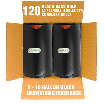 BEIDOU-PAC 8-10 Gallon Trash Bags Drawstring, 120 Count Bulk, Black & Unscented Multi-purpose Garbage Bags for Business Home Bathroom Kitchen Commercial and Industrial - style: 8-10 Gallon |120 Count