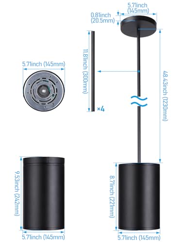 LEONLITE 2-Pack 5CCT 6 Inch LED Tube Architectural Pendant Downlight, Black - color: Black