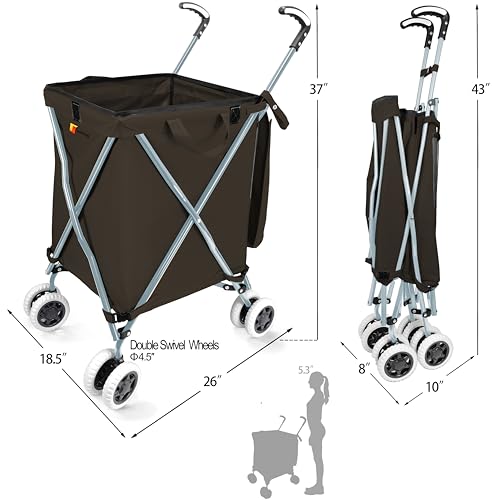 Wellmax Folding Shopping Cart with Canvas Bag & Cover, Holds 120 lb, Black - color: Black