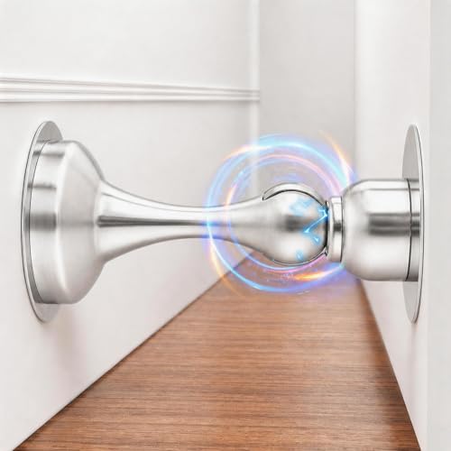 Magnetic Door Stop No Drilling Door Stop with 3D Adhesive Tapes Keep Door Open Door Stainless Steel Screws for Stronger Mount (Silver) - color: Silver, size: 1 Pack
