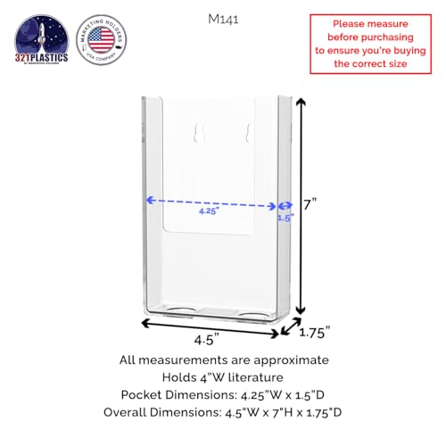 Marketing Holders 6 Pack Trifold Holder with Hanging Hardware for 4" Brochures Pamphlets Maps Menus and Rack Cards Wall Mounting Display for Printed Literature and Graphic Materials
