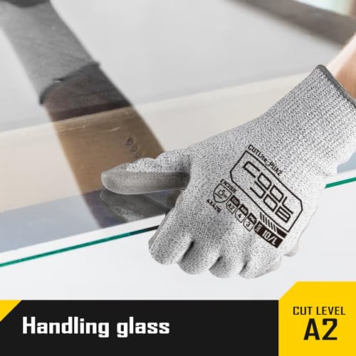 COOLJOB 12/120 Pairs Cut Resistant Work Gloves PU Coating, ANSI A2 A4 A6 A9 - size: Xlarge (Pack of 120)