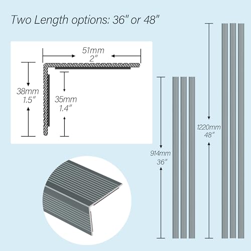 5-Pack 36 Inch Aluminum Peel and Stick Stair Nosing Matte Gray Staircase Step Treads Anti-Slip Stair Edge Protector, Waterproof Self Adhesive Stair Nose Molding Trim for Outdoor & Indoor - color: Matte Gray, size: 36 Inch