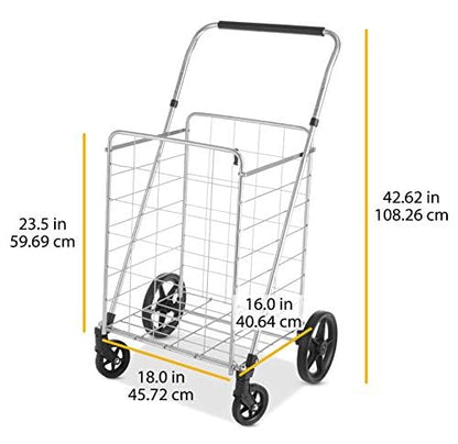 Whitmor Utility Cart with Adjustable Height Handle-Silver/Black - size: 24"L x 18"W x 42.62"H