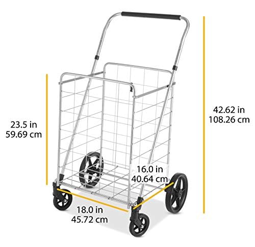 Whitmor Utility Cart with Adjustable Height Handle-Silver/Black - size: 24"L x 18"W x 42.62"H