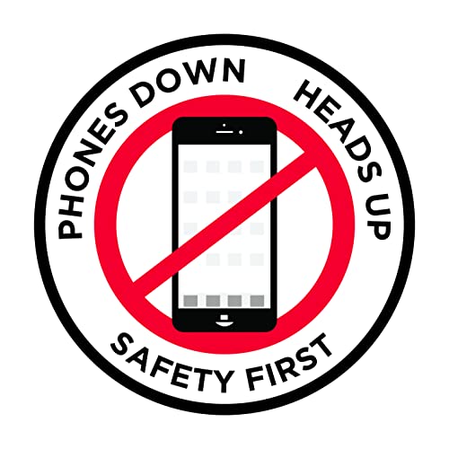 "Phones Down Heads Up" Safety Sign - Laminated Adhesive Floor Signs by Graphical Warehouse (16) - size: 16