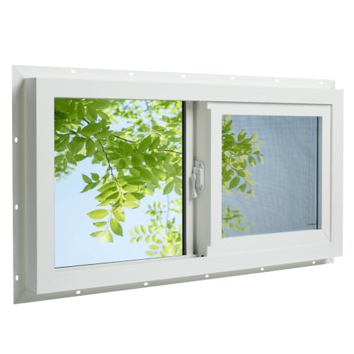 3.22" Thickness 32" x 16" Vinyl Sliding Basement Window,Low-E Glass with Argon Gas,Double-Pane Insulated Tempered Clear Glass,Half Screen Included,White - size: 32"x16"