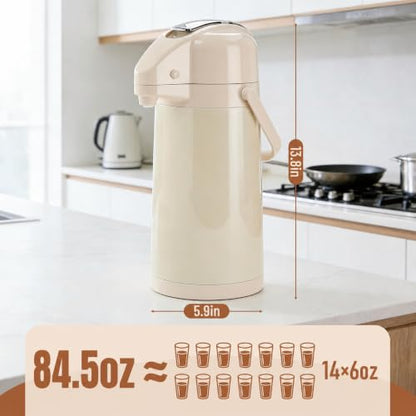 Coffee Dispenser with Pump, 84.5 oz Airpot Carafe, White, 1 Count - color: White