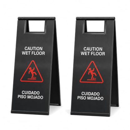 2 Pcs Stainless Steel Wet Floor Sign 24 Inch Caution Sign Black - color: Black