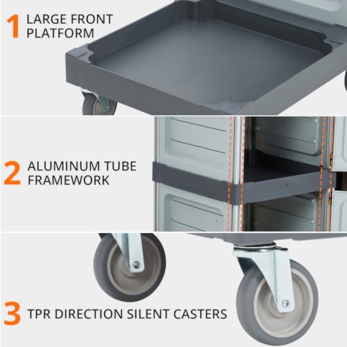 3 Tier Janitorial Cart,Commercial Cleaning Cart on Wheels with 2 Cabinet,Open Shelves & Oxford Bag,Housekeeping Cleaning Caddy Service Carts for Home Office School Hotel