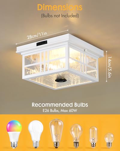 Outdoor Ceiling Light Motion Sensor Flush Mount Fixture, Porch Front Exterior Ceiling Lights with Dusk to Dawn Detector, Adjustable Glass Square Mount for Entryway Garage Carport, CL - color: White