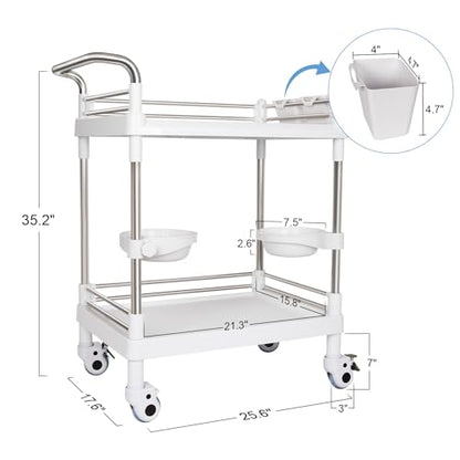 Medical Trolley Cart Mobile Utility Cart with Wheels 220 Lbs Load - color: 2-tier White