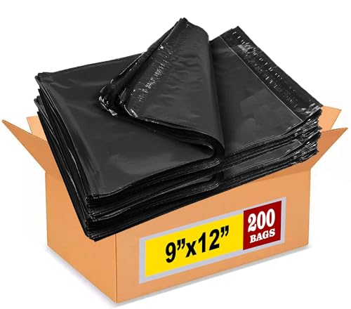 iMBAPrice Black Poly Mailers 9x12 Inch 200 Pack I Size #3 Self-Seal, Waterproof, Tear-Resistant, For Clothing & Small Business Packaging - color: Black, size: 9" X 12"