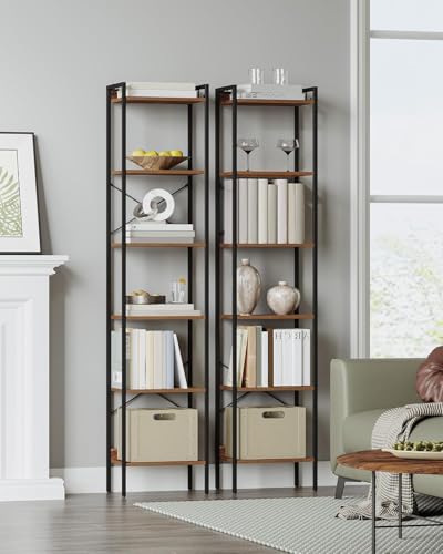 Hzuaneri Bookshelf, Book Shelf, Industrial Bookcase with 2 Hooks - color: Rustic Brown, size: 9.4"D x 15.4"W x 72.8"H