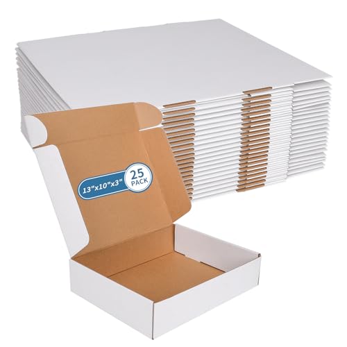 Fishat 13" x 10" x 3" White Corrugated Cardboard Shipping Boxes Set of 25 - size: 13" x 10" x 3"