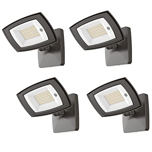 TIERONE 28W LED Flood Light with Remote Control 5 CCT tunable Outdoor LED Security Light for Gardens Garage UL Listed Residential Full Cutoff Wall Pack 3200LM IP65 Waterproof Dark Bronze 4 Pack - color: DARK BRONZE-4PK, size: 28W