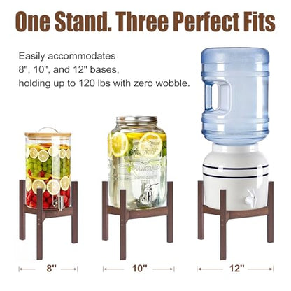OERGKE Adjustable Bamboo Drink Dispenser Stand, Water Dispenser Holder for 2-5 Gallon (8-12 Inch), Beverage Stand for Countertop & Parties, Walnut