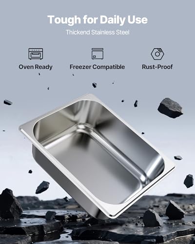 VEVOR 6 Pack Stainless Steam Hotel Pans, 1/2 Size Table Steam Pan, 4 Inch Deep Anti Jam Restaurant Supplies Reusable Rustproof Catering Storage for Home, Party, Restaurant, Hotel, Buffet - size: 1/2 Size, style: 4 Inch Deep