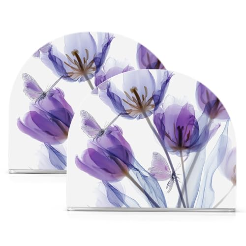 Tulips Napkin Holder for Table Butterfly Acrylic Tissue Dispenser - color: tulips and butterfly