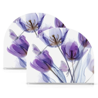 Tulips Napkin Holder for Table Butterfly Acrylic Tissue Dispenser - color: tulips and butterfly