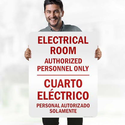 Electrical Room Authorized Personnel Only Bilingual Sign, 24x30 Inches, 3M EGP Reflective .080 Aluminum, Fade Resistant, Made in USA by My Sign Center - size: 24x30 Reflective Aluminum