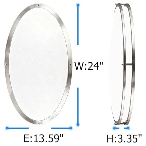 24 Inch Oval Brushed Nickel Ceiling Light-Flush Mount LED Ceiling Light 3000K/4000K/5000K Adjustable Brushed Nickel LED Bathroom Bedroom Lights 24” Kitchen Lamp, 32W, 2100LM, Steel and Polystyrene - color: Brushed Nickel, size: 24 inch - 1 Pack