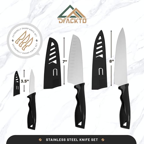 DFACKTO 4-Piece Kitchen Knife Set with Vegetable Peeler without Block – Stainless Steel Knives for Kitchen, Dishwasher Safe Cooking Knife Set with Covers, Sharp Cutting Knives for Cooking – Black - color: Black