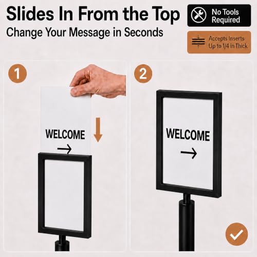 CCW 8.5 X 11" Vertical Pedestal Floor Sign Frame, Black Powder Coated Steel - color: Black Powder Coated Steel, size: 8.5 x 11 Inch Vertical