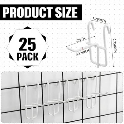 Moxweyeni 25 Pack Grid Wall Hooks, 2 Inch White Gridwall Hanger - color: White, size: 2 Inch
